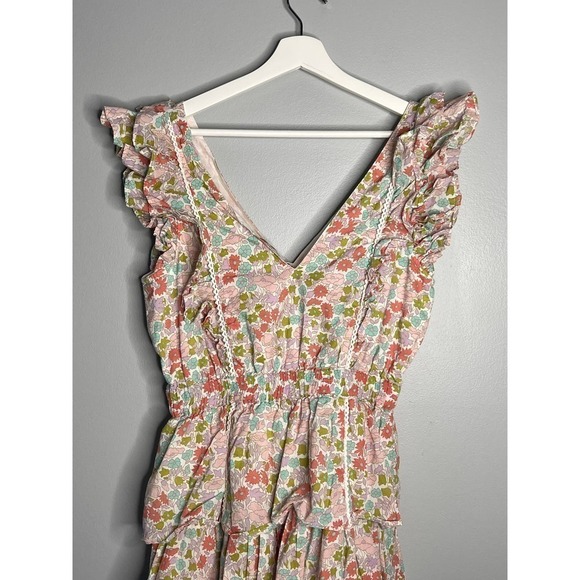 Love the Label Ines Floral Tiered Ruffle Mini Dress Cream Women's Size Medium - Picture 10 of 12